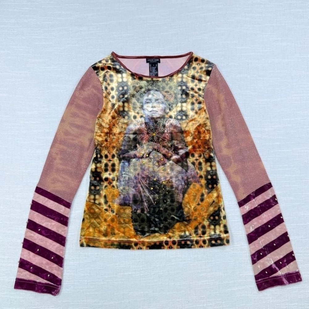 Vintage Jane Doe Mesh Velvet beaded Top Celestial Fairy Y2K Womens Large